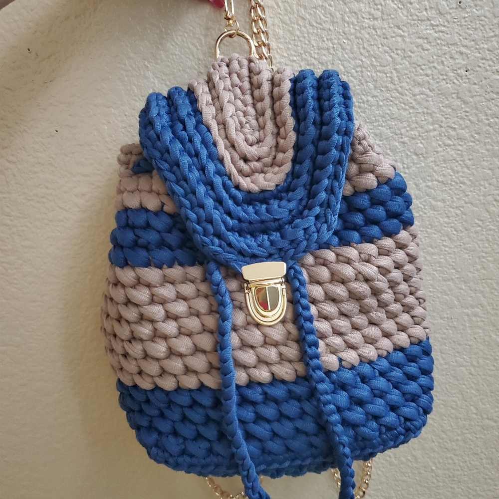 Blue and Cream Woven Bag